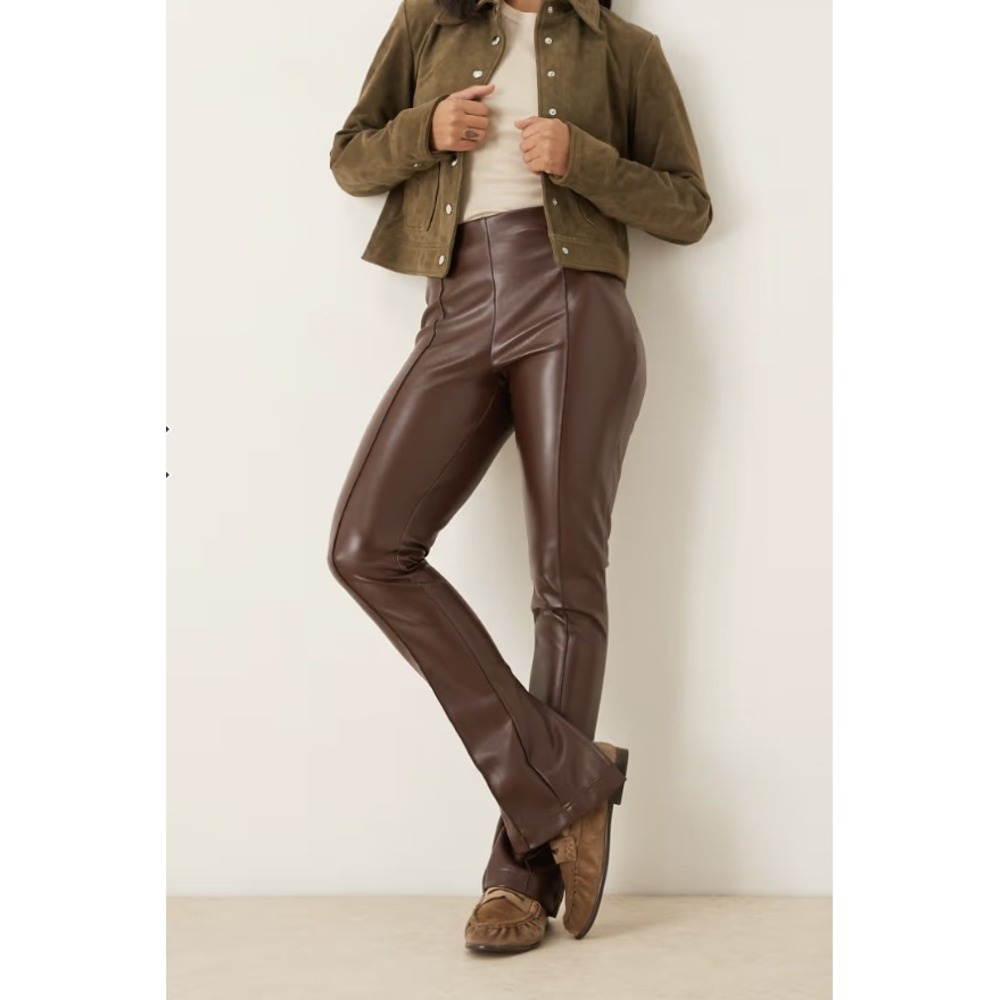 Entro Faux Leather Brown Split Hem High Rise Slim Size S